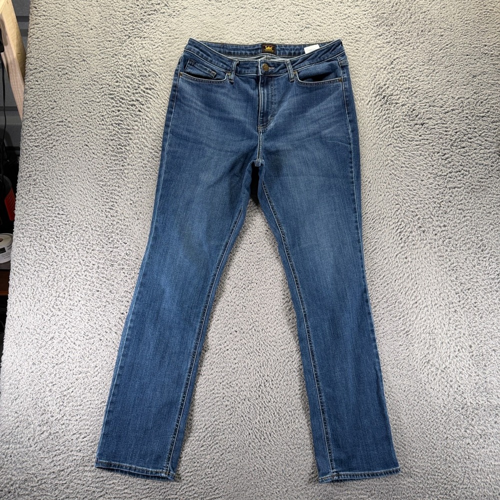 Lee Jeans Womens 12 Blue Cotton Denim Straight Faded Workwear Travel Stretch